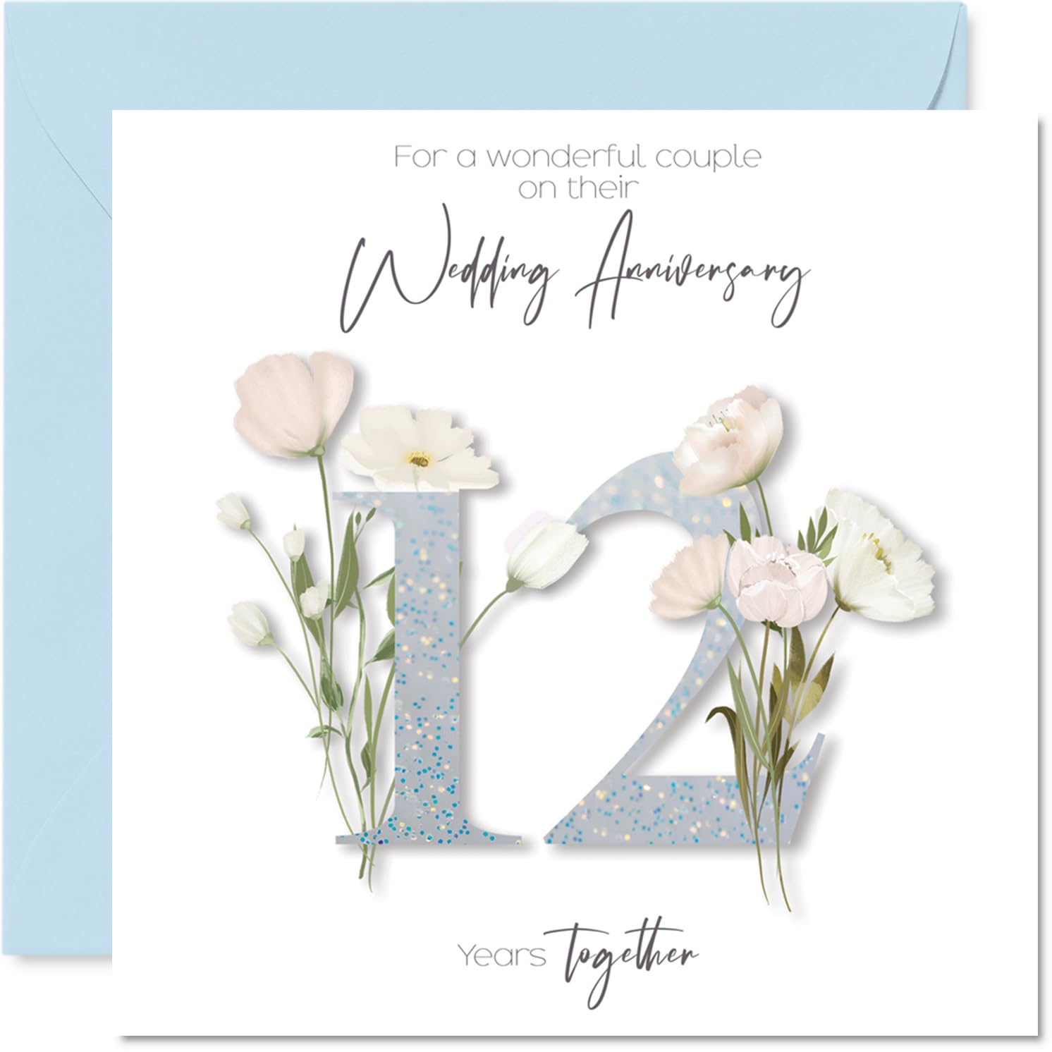 12th Anniversary Card for Women Men - Fancy Floral Flowers - Happy 12 Year Anniversary Card for Sister Daughter Family Friends, 145mm Wedding Anniversaries Greeting Cards