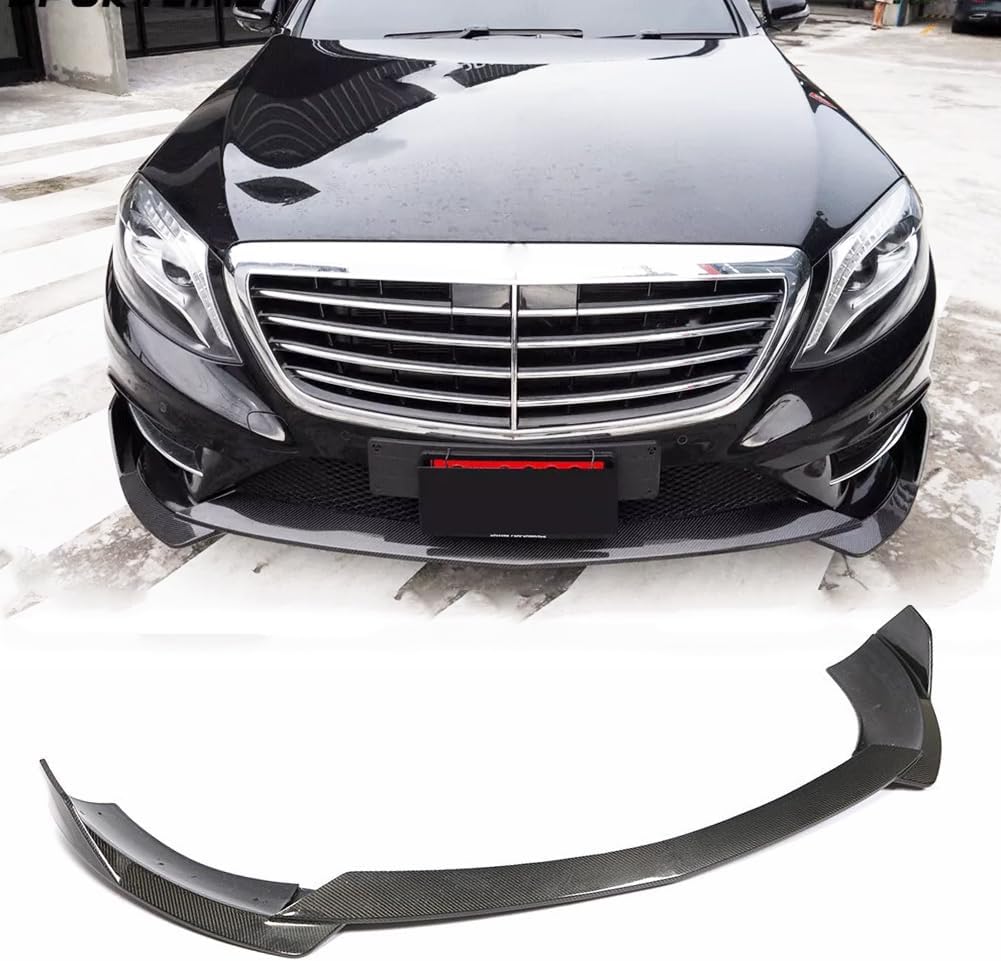 W222 Carbon Fiber Front Lip fits for Mercedes Benz S Class W222 S400 S550 S600 Sport Sedan Pre-Facelift 2014-2017 Carbon Fiber Front Bumper Lip Chin Spoiler Protector (not for AMG&Base)