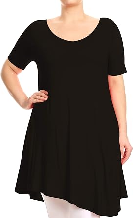 Womens Plus Size Casual A-Line Short Sleeves V-Neck Tunic Tee Top