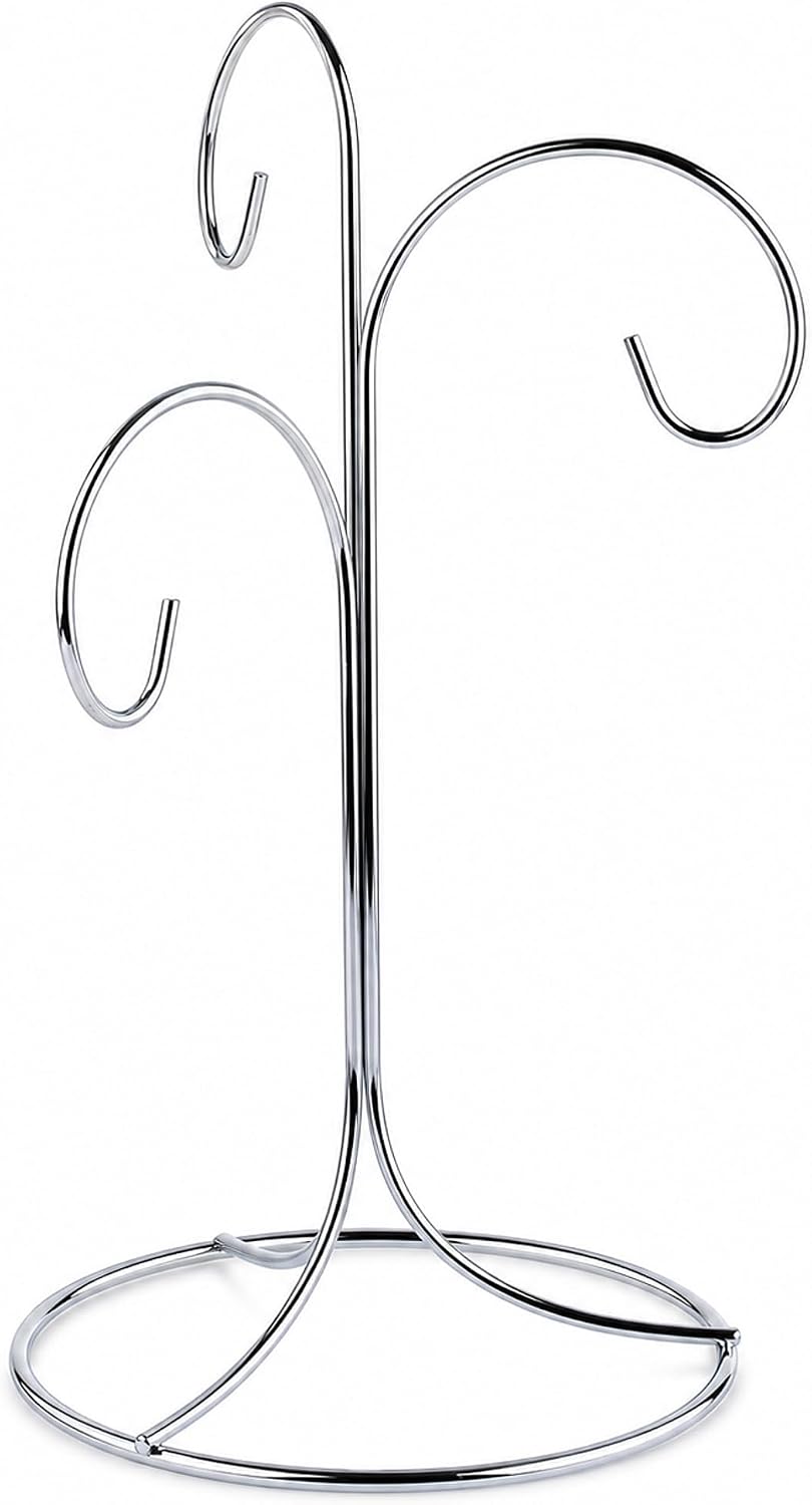 3-Arm 3-Tier Silver Metal Ornament Stand Display 10.75 Inches (Taiwan)