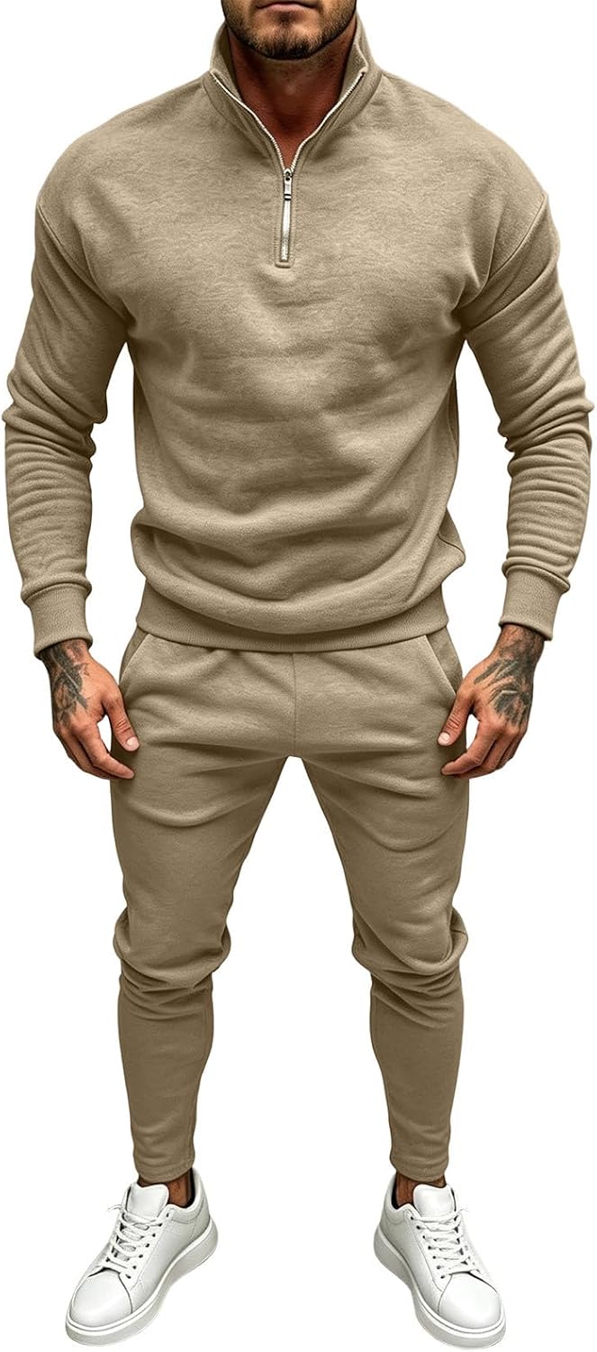 Men's Quarter Zip Sweatshirt Set Jogger Pants 2 Piece Tracksuit