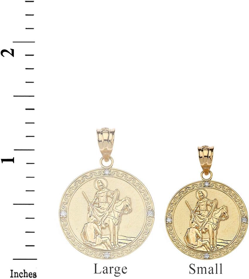 14k Gold Saint Martin Of Tours Diamond Religious Round Medal Pendant (1")