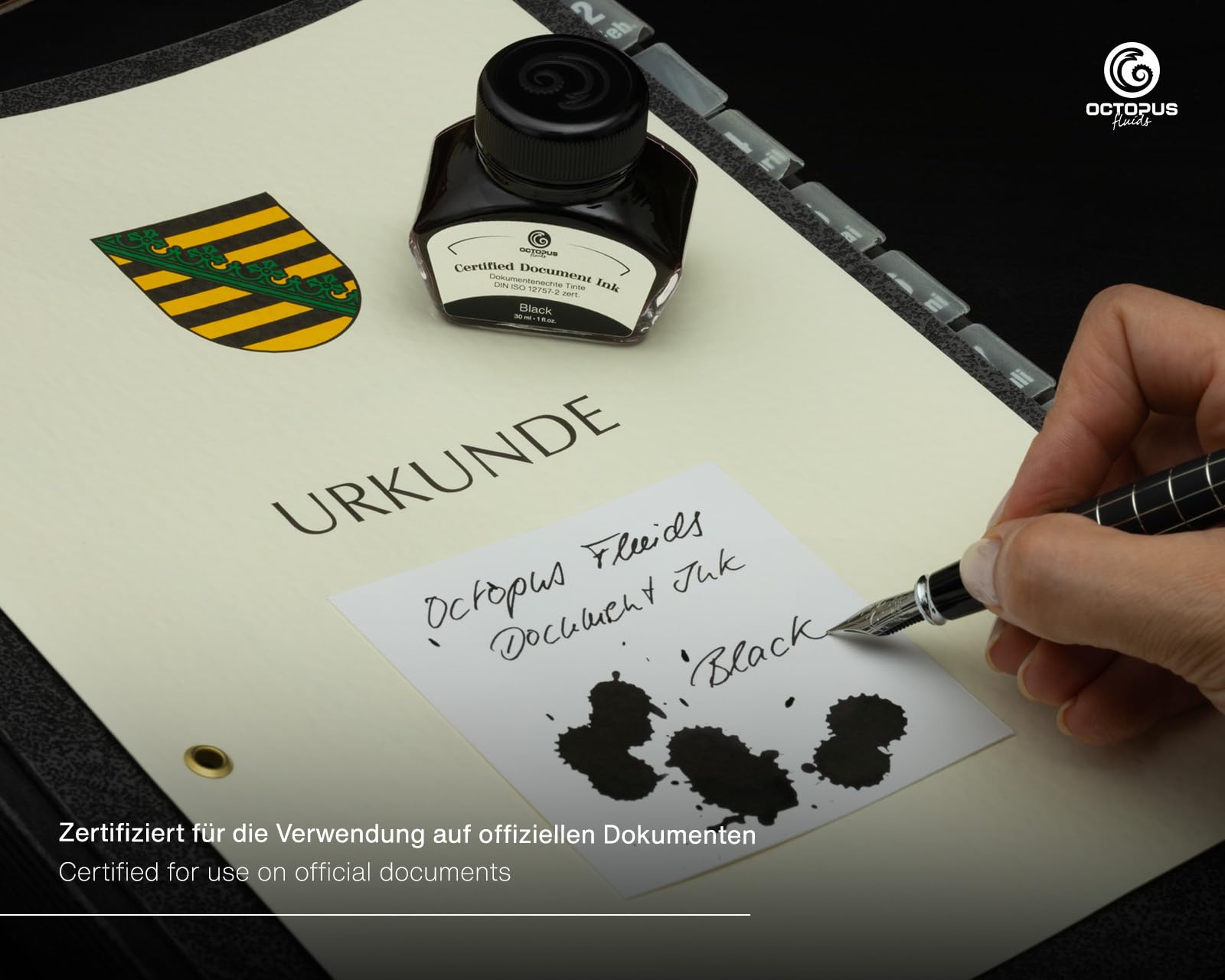 Encre Indélébile Noire Octopus Fluids - 30 Ml, Conforme DIN ISO 12757-2 - Pour Stylo Plume, Documents Officiels