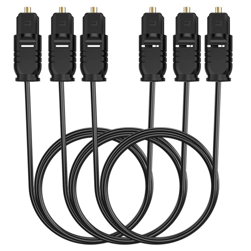 3Pack Optical Audio Cable(6FT), Fiber Optic Cable with 24k GoldPlated Connectors Digital Audio