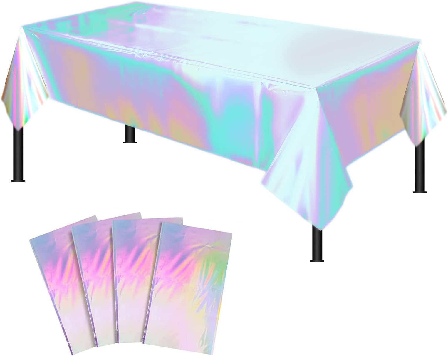 4 Pack Iridescence Plastic Tablecloths Shiny Disposable Laser Rectangle Table Covers Holographic Foil Tablecloth Iridescent Party Decoration Birthday Bridal Wedding Christmas 54" x 108"
