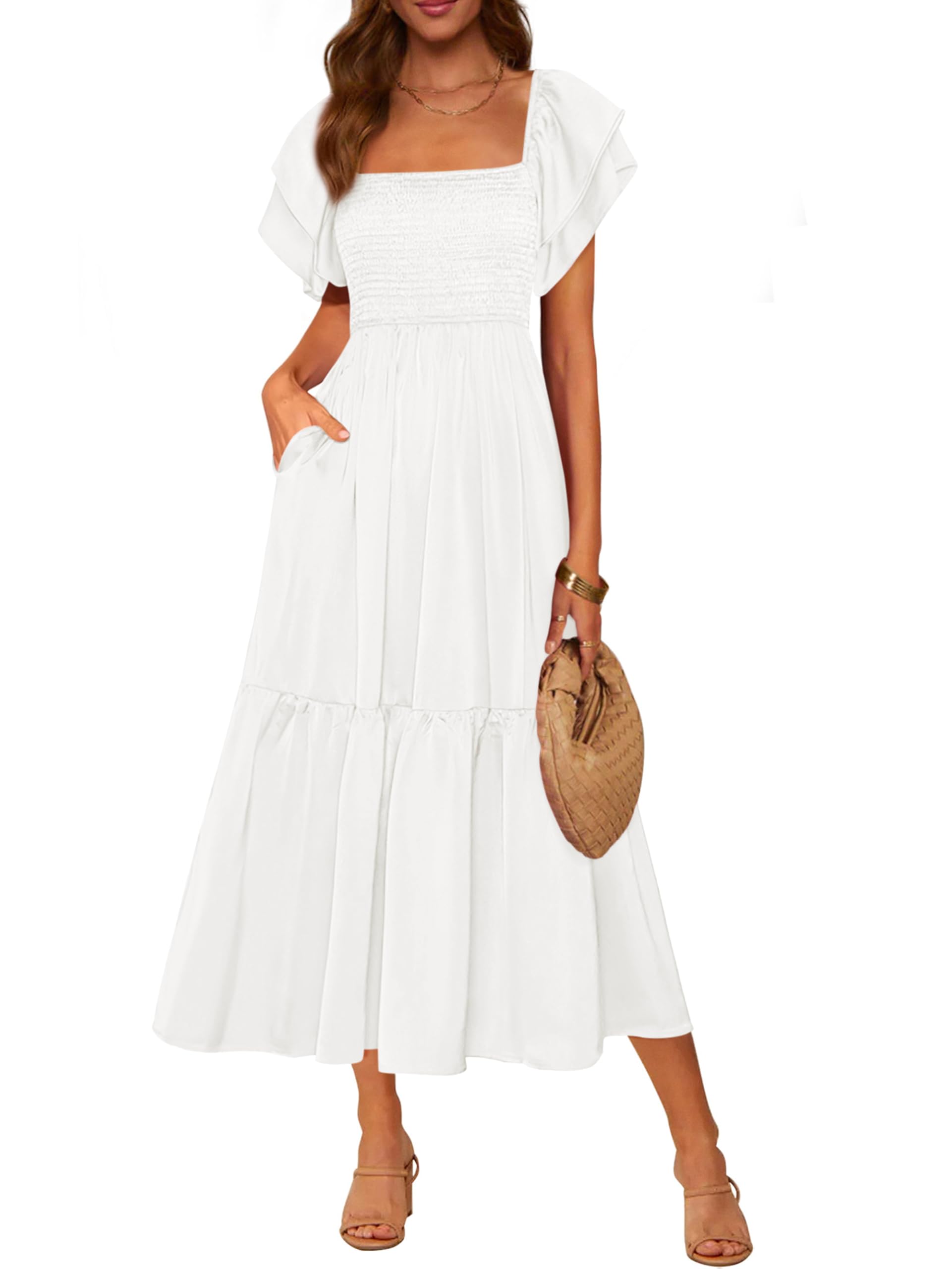 Photo 1 of MASCOMODA Women's Smocked Flowy Midi Dress