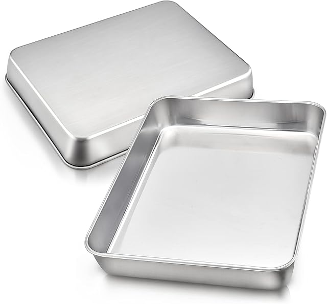 HaWare Baking Tray Set of 2, Oven Tray Stainless Steel Deep Baking Brownie Pan, Small Rectangle Cake Tins for Cooking/Roasting/Serving, 26x20x5cm, Healthy & Durable, Brushed Surface & Dishwasher Safe