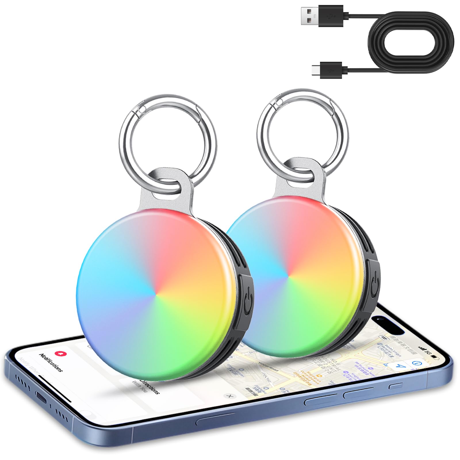 Air Tracker Tag 2 Pack mit Leuchtmodi,Schlüsselfinder Kompatibel mit Apple Wo ist? App (nur iOS),Smart Tag for Nachtwanderungen,Camping,Laufen,Wandern,Radfahren,Item Finder für Koffer/Geldbörsen