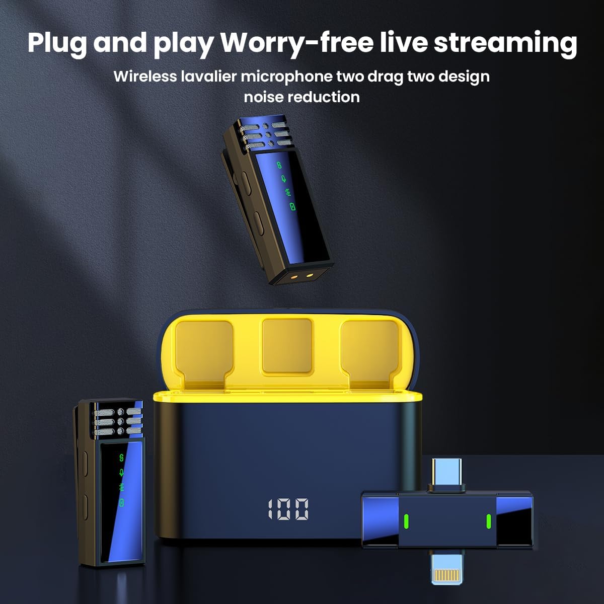 2Pack Noise-canceling Wireless Lavalier Microphone, Bluetooth 5.2 Audio Wireless Microphone for Live Broadcasting, Video Shooting, Recording Scene, Audio & Video for iPhone 8-15, for Samsung Android