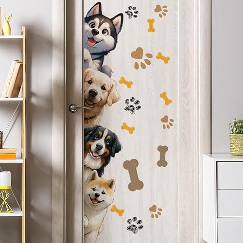 Calcomanías de pared de perro de 44.9 x 9.8 pulgadas, calcomanías de pared de animales de dibujos animados para niños, guardería, sala de juegos,