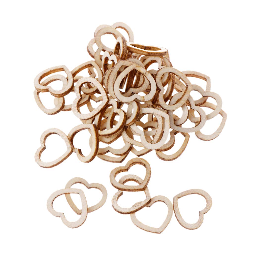 NEWFT 50pcs Hollow Wooden Heart Love Decoration Wedding Table Slices R