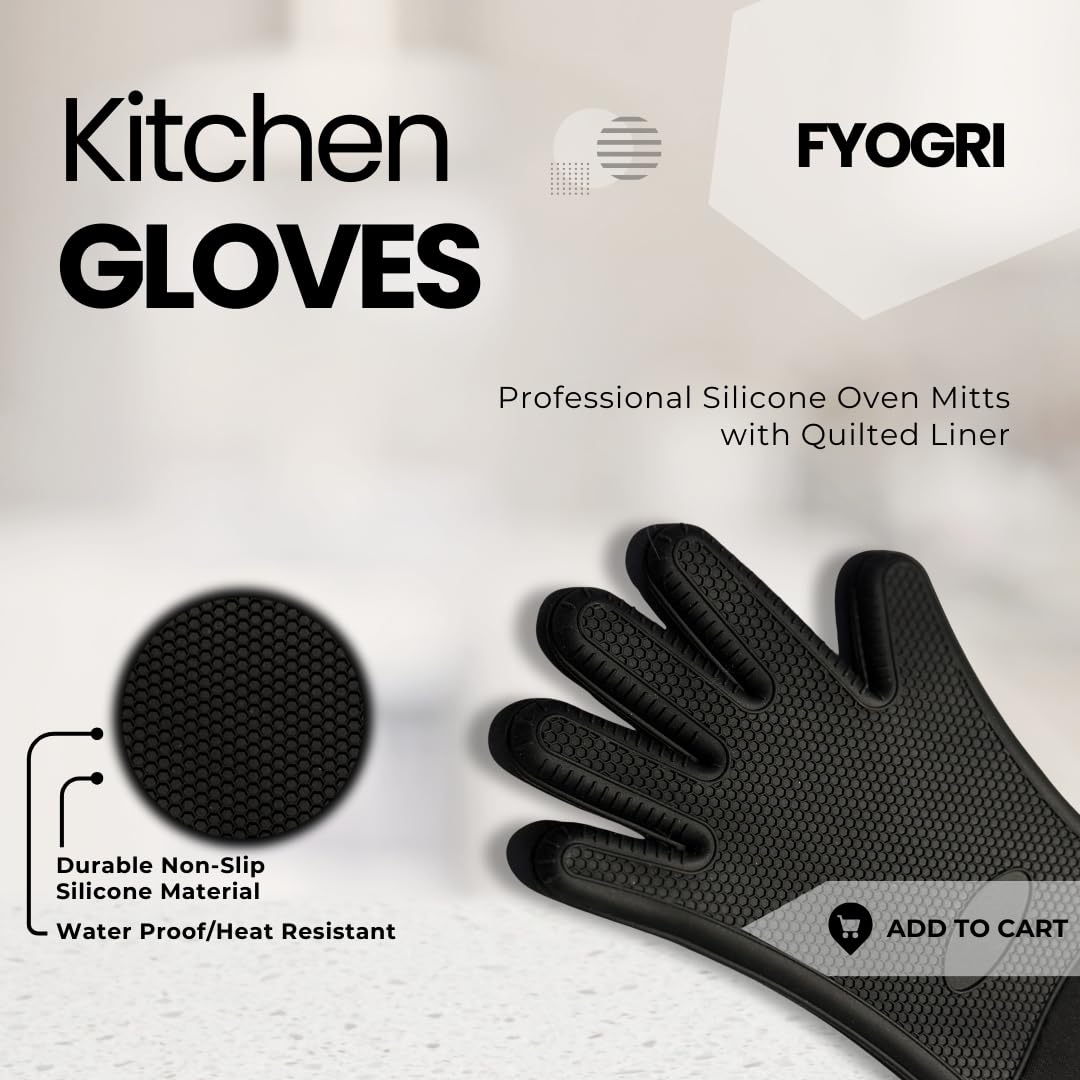 Paire de gants de cuisine extra longs en silicone avec doigts résistants à la chaleur 500 F