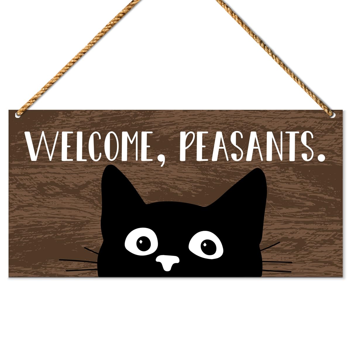 Funny Cat Welcome Door Sign Wood Decor, Cat Hanging Sign Decoration for Home Front Door Porch Patio Kitty Sarcastic Wall Decor, Housewarming Gifts for Cat Lover Own Mom Dad, Welcome Peasants-image-11