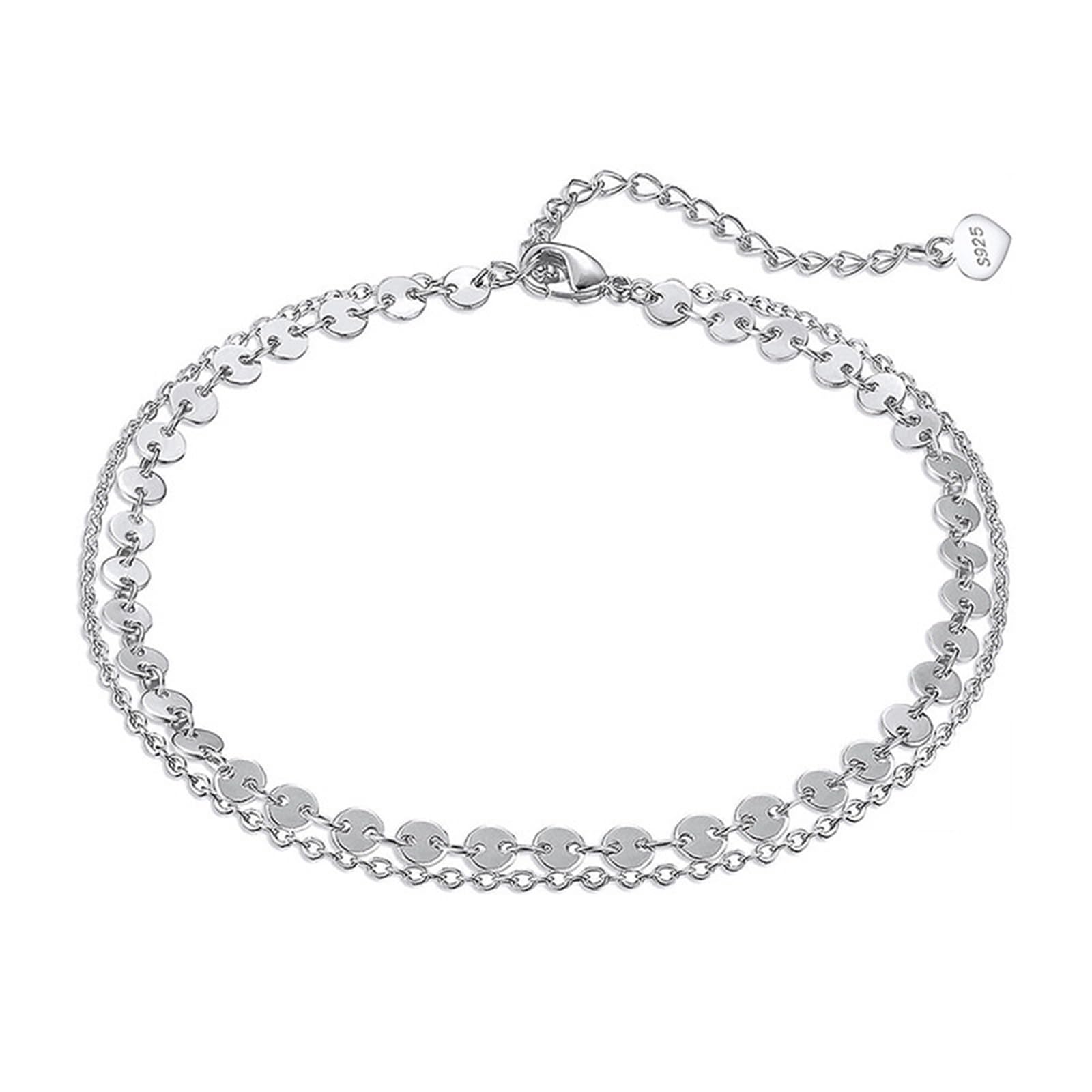 Cavigliera Donna Argento 925, Cavigliera Donna Estiva Paillettes A Doppio Strati e Catena Rolo, Bracciali alla Caviglia da Spiaggia Piede Catena Cavigliere Regolabili per Donne
