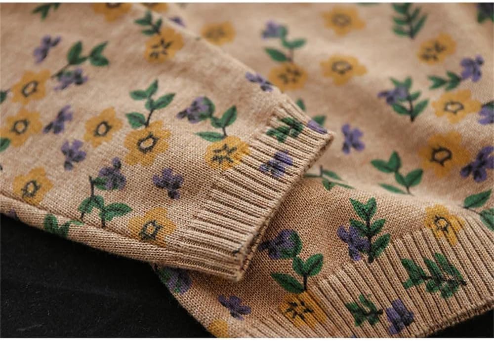 [Dvbfufv] 女性の春のファッションヴィンテージプリントハーフタートルネックセーター女性のエレガントな長袖ニットプルオーバート