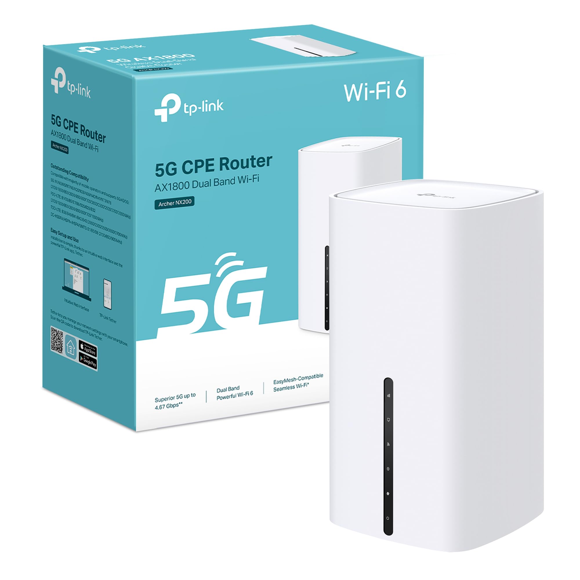 [New] TP-Link Archer NX200 | AX1800 5G Gigabit Dual-Band Wireless Router | 5G SA NSA, SIM, Wi-Fi 6, 4G LTE FDD TDD, Router Mode, Gigabit Port, Plug and Play, EasyMesh, Easy Setup