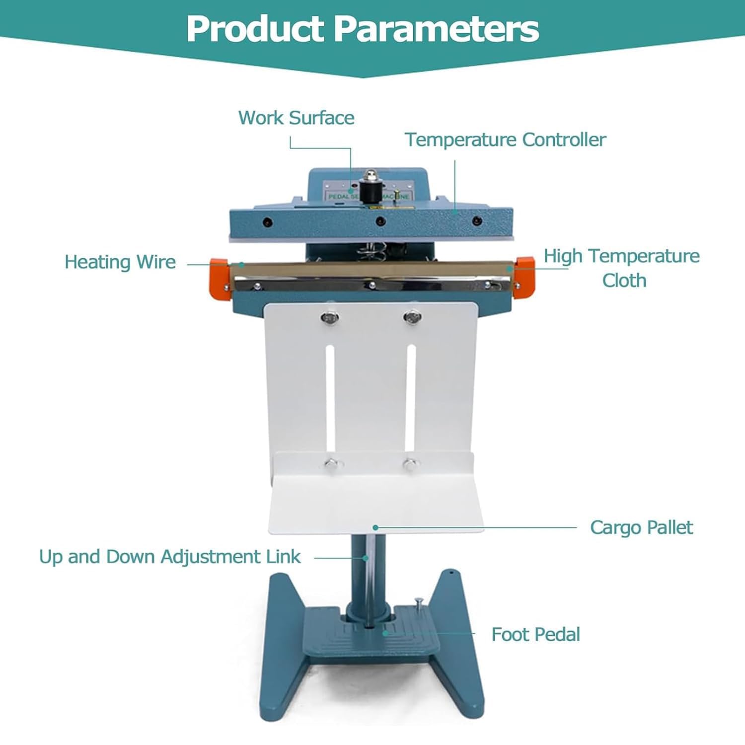 Sellador de impulso con pedal de pie, máquina selladora térmica de 450 mm, 1200 W con control de temperatura constante, ideal para bolsas de plástico y papel kraft