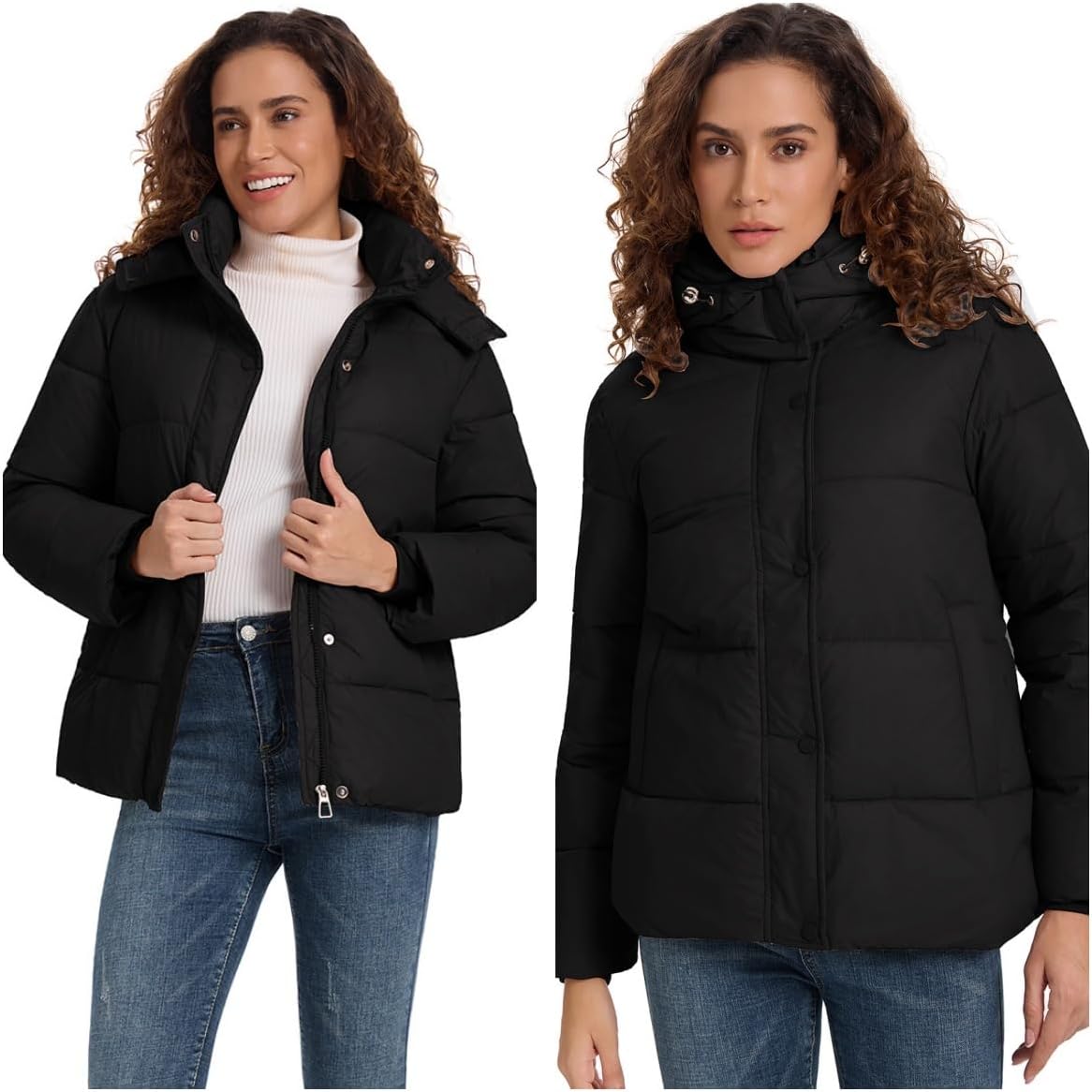 HOTIAN Women's Cropped Puffer Jackets Hooded Zip Up Winter Warm Quilted Coat Outerwear - Image 5