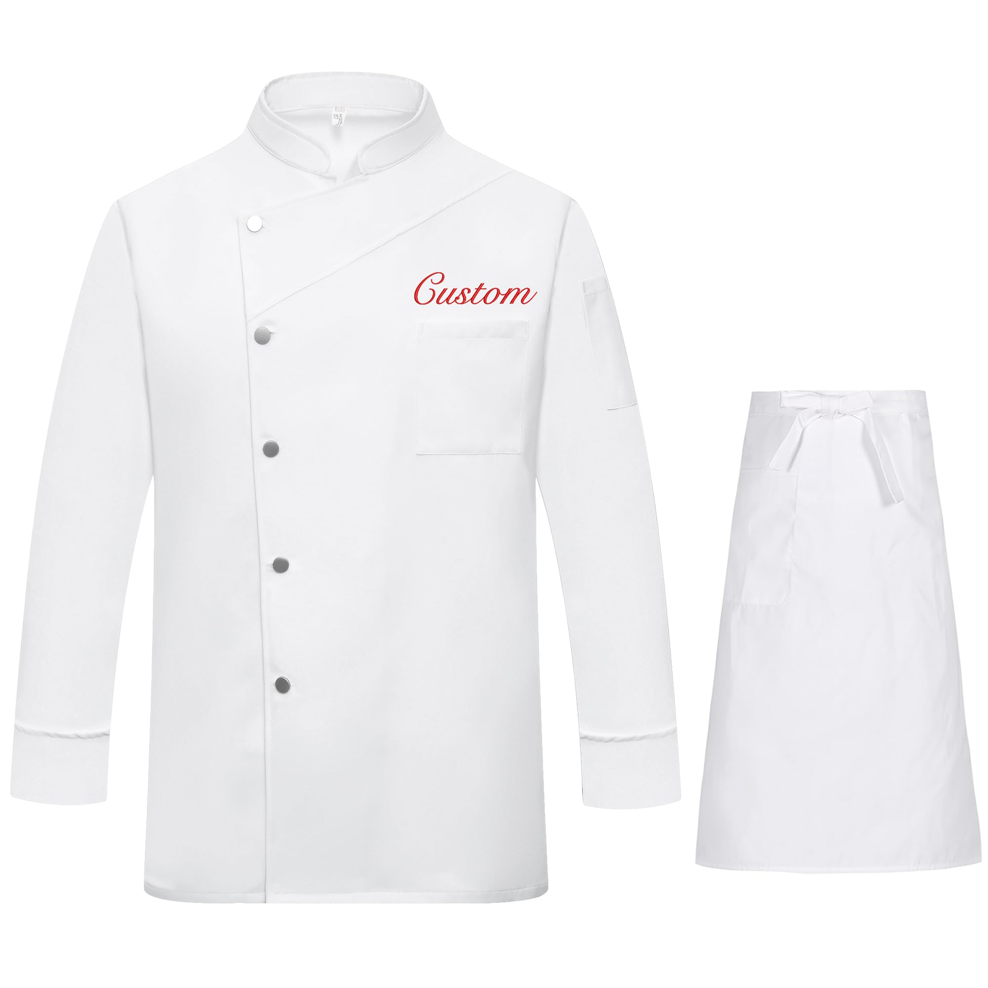 Ensemble De Chef Personnalisé Brodé, Veste À Manches Longues Avec Tablier, Uniforme Professionnel Pour Restaurant Hôtel Cuisine (Hommes & Femmes)