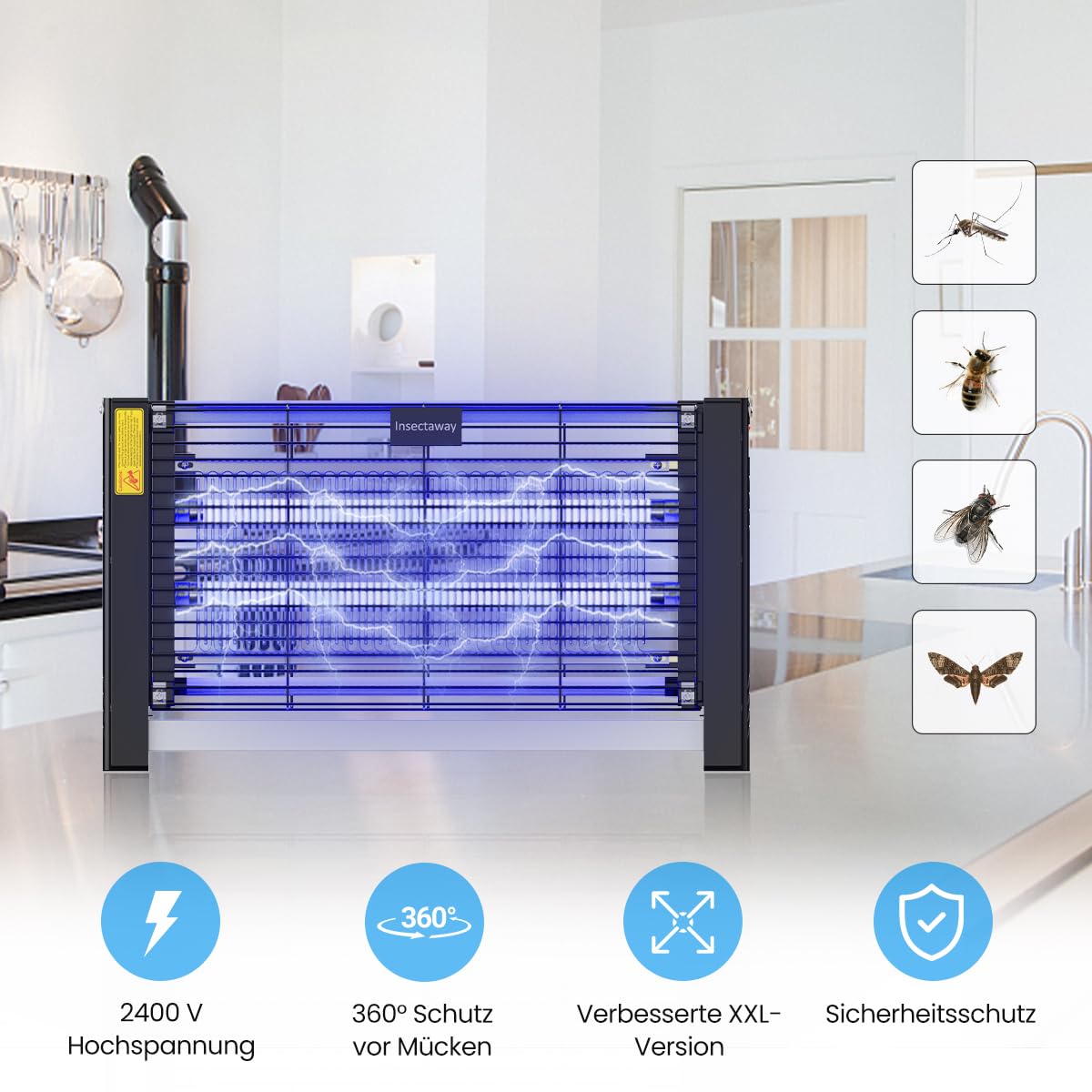 Matamoscas eléctrico 2PCS, 20 W, protección UV, Doble Cara, 2400 V, Trampa para Mosquitos, polillas y Moscas, sin Veneno, 2 Unidades