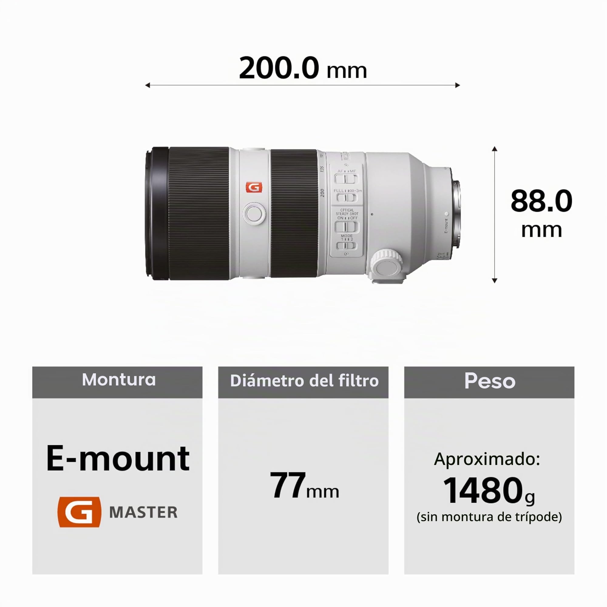 Sony SEL70200GM – FE 70-200 mm f/2.8 GM Teleobjetivo zoom para Full Frame & APS-C, OSS, montura E. Ideal para deportes, fauna salvaje y retratos (compatible con serie A7, ZV-E10, A6400, A6700)