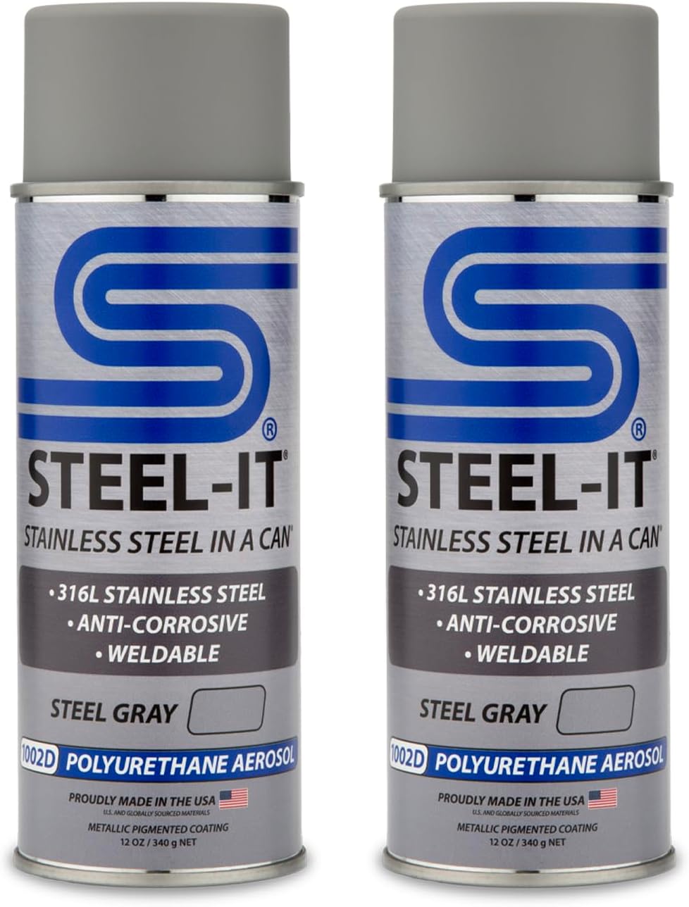 Steel-It 1002D Polyurethane Aerosol, Industrial Paint Coatings, Weldable, Easy to Apply - Steel Gray (2 Pack)
