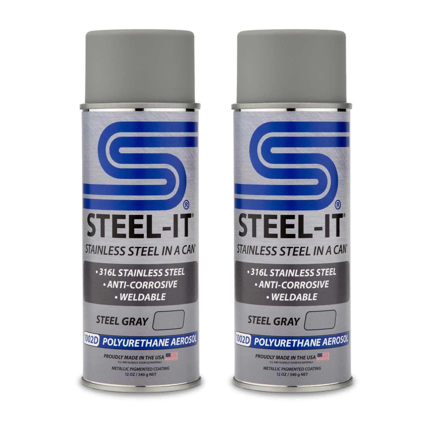 Steel-It 1002 Polyurethane Aerosol & Top Coat, Two Cans of Sprayable Industrial Paint Coating, One Quart of Brush on Top Coat, Both Offering Superior Anticorrosion, In Steel Gray