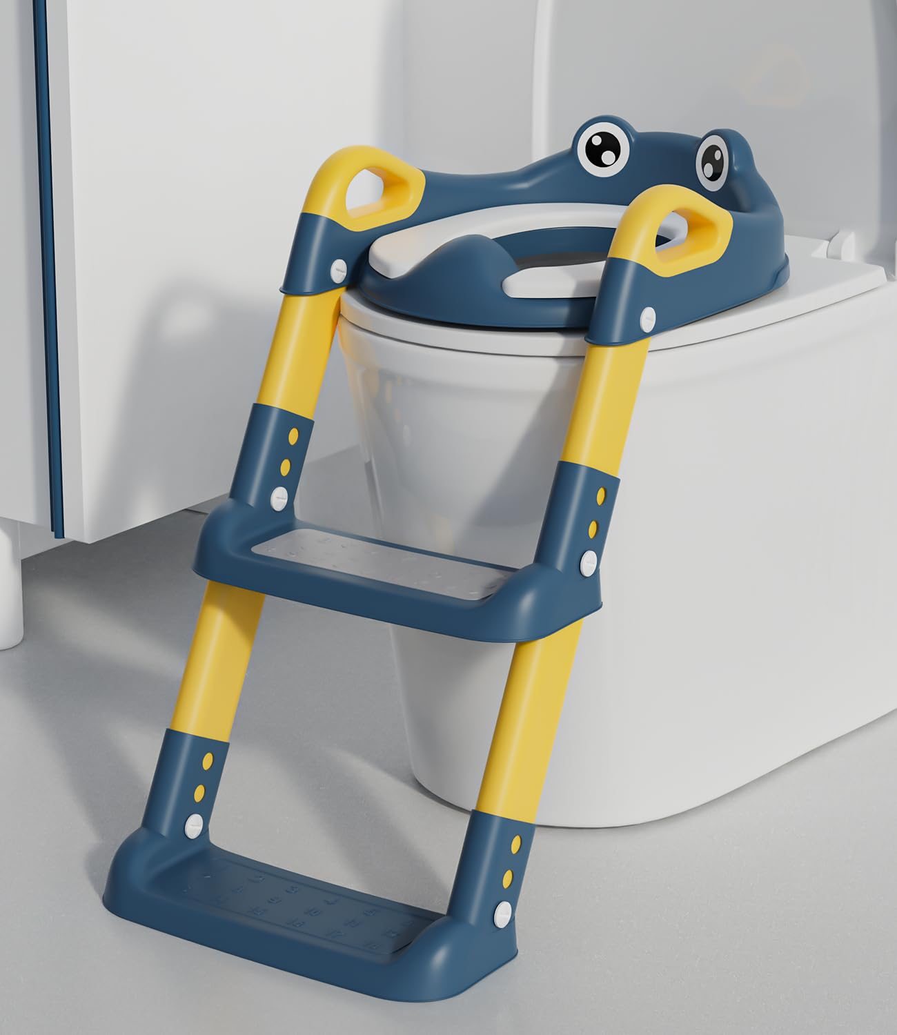 Riduttore WC Per Bambini Con Scaletta Integrata - Sedile Morbido In PU, Regolabile E Pieghevole - Adattatore Universale Per Water - Bianco/Grigio - Foto 4