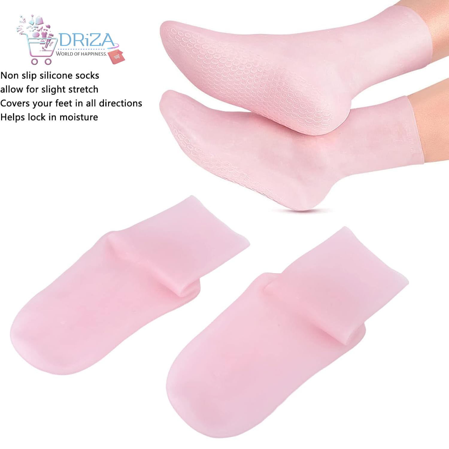 1 Pair Silicone Gel Sock By DRIZA | Silicone Heel Sock Moisturising and Anti Slip Soft Spa, Softening Feet Dry Cracked Skin, Women Spa Pedicure Socks For Foot Hand Softening, Toe Sock for Repairing and Softening Rough Skin(1 Pair) 2