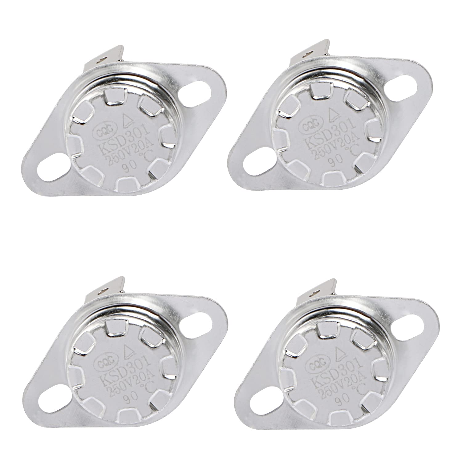 AopinThermal Control Switch KSD301 Normally Closed NC 90 Degrees 250V High Current 20A Thermostat Temperature Switch 4pcs