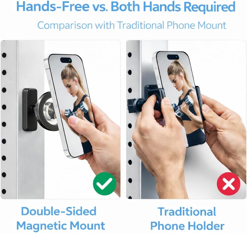LEPHYON Magnetic Phone Holder for Gym, Ultra Strong Magnet Phone Mount for Exercise Equipment, Compatible with iPhone Samsung All Cell Phones, Adjustable 360° Rotation, No-Slip Workout Accessory - Image 5