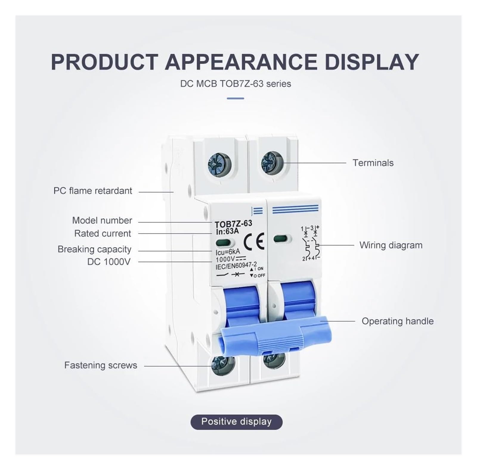 Interruttore automatico solare MCB 2P DC 1000V 3A 6A 10A 16A 20A 25A 32A 40A 50A 63A DC MCB per impianto fotovoltaico(6A)