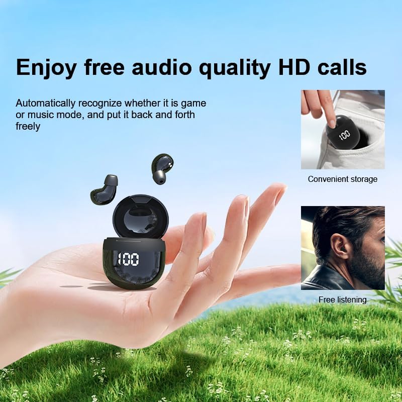 Invisible Wireless Earbuds Bluetooth,Tiny Small Design Premium Sound Auto Pairing Smart Touch Control,Headphones for Work Sports (Black)