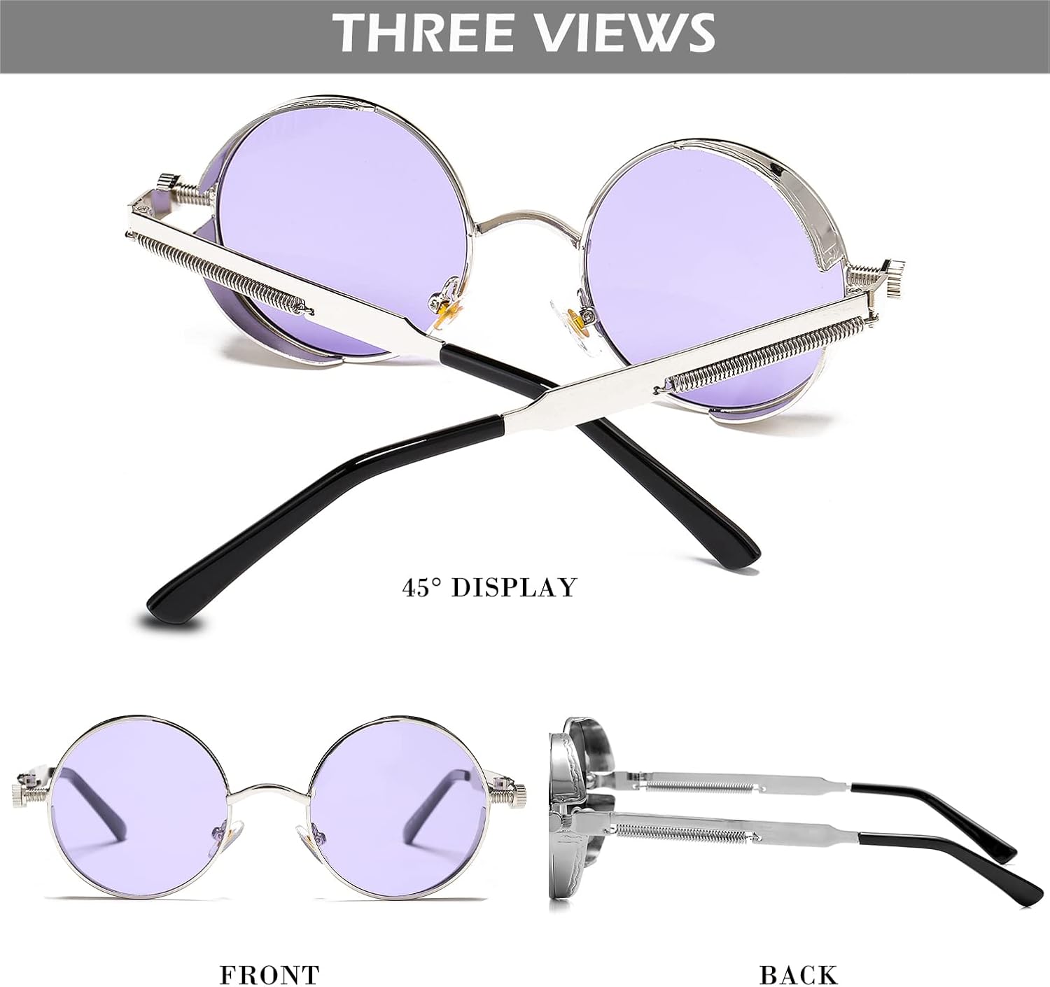 HJSTES Vintage Round Steampunk Sunglasses for Women Men Circle Gothic Glasses Retro Metal Frame - Image 4