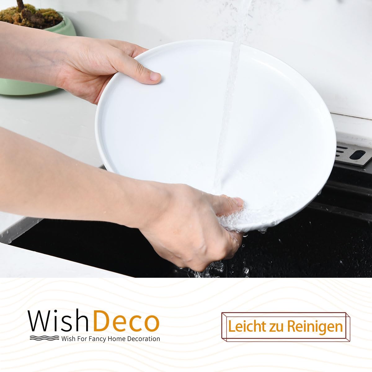 WishDeco Set di 4 Piatti Piani, Piatti Pizza Ceramica 27 cm, Piatto Moderni Bianchi, Piatto da Portata Grande, Servizio Plate Rotondi per Insalata, Pasta, Bistecca, Panino