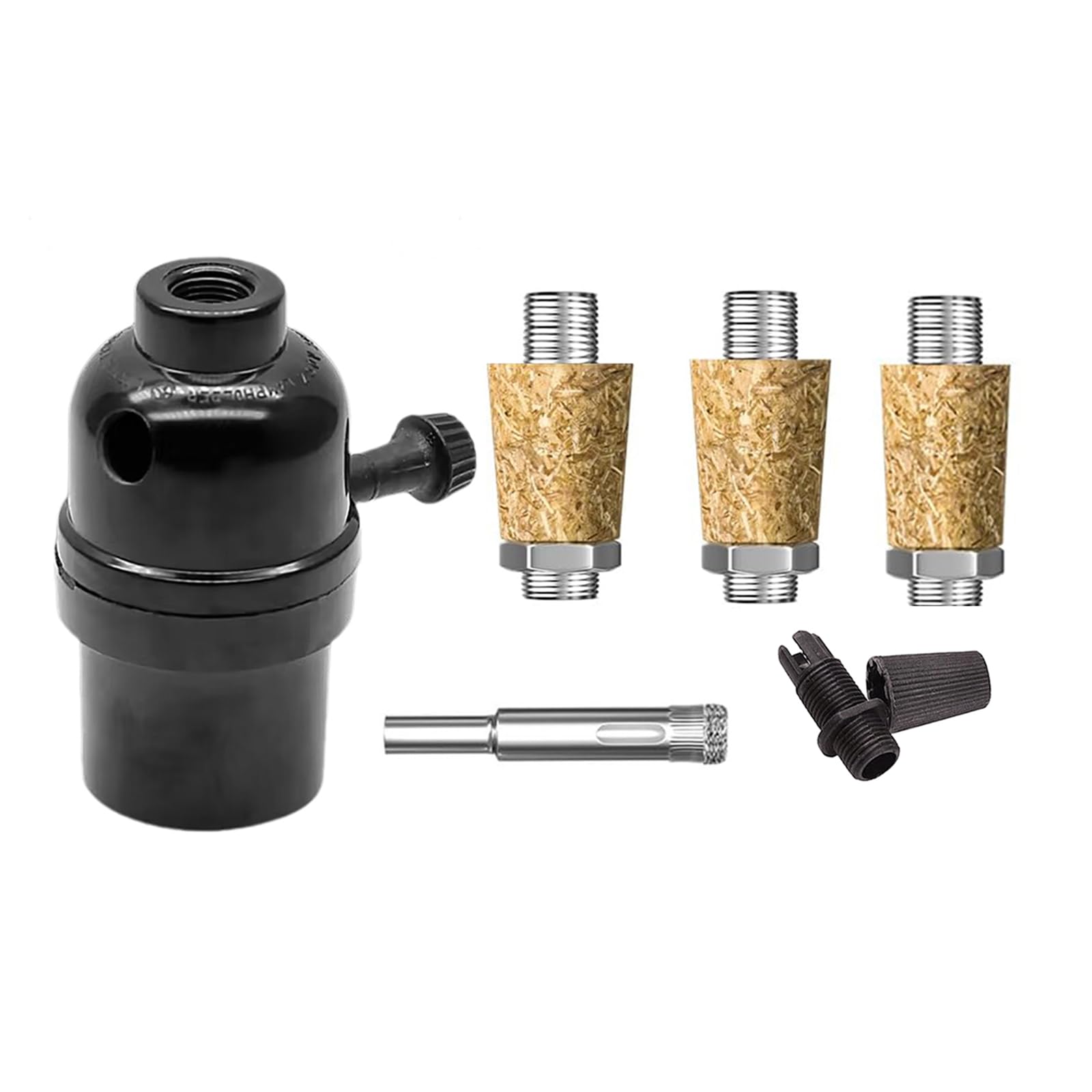 DIY Wine Bottle Lamp Kit, E26 Socket with Glass Drill, Cork Stoppers, Black for Table Lamp, Lamp Kits DIY (1-Pack)