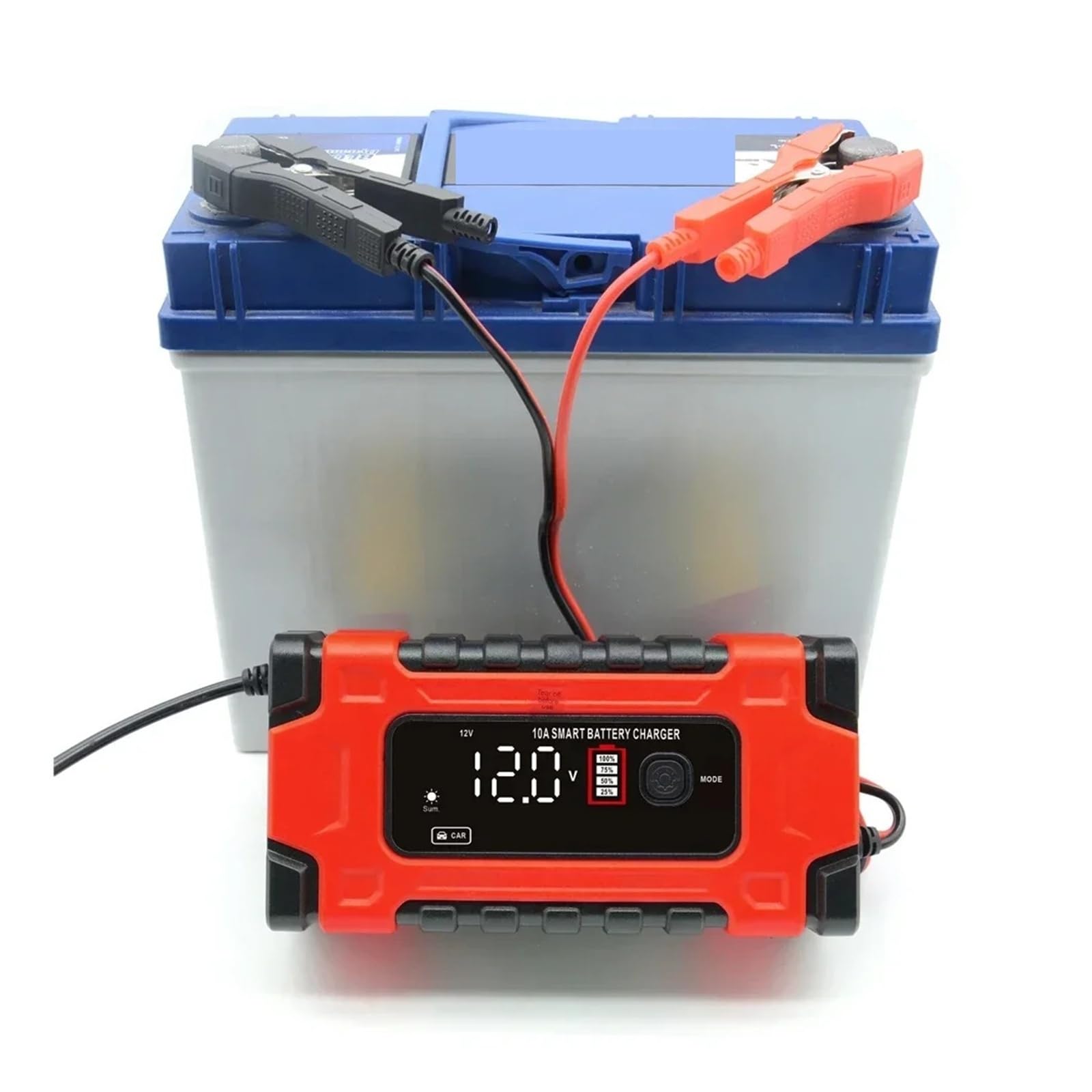 Cargador de Bateria, Cargador de batería de coche totalmente automático de 12 V 10 A/24 V con carga rápida inteligente de 7 etapas y función de reparación por pulsos.