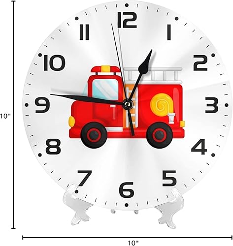 Miniatura 8 de Reloj de pared para niños, camión de bomberos, 10 pulgadas, silencioso, sin tictac, fácil de leer, reloj de pared para niños y niñas, decorativo