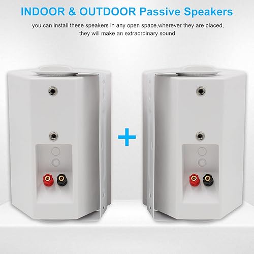 Miniatura 6 de Herdio Altavoces para interiores y exteriores, impermeables, con cable de 200 vatios con graves potentes, altavoces de montaje en pared para patio,
