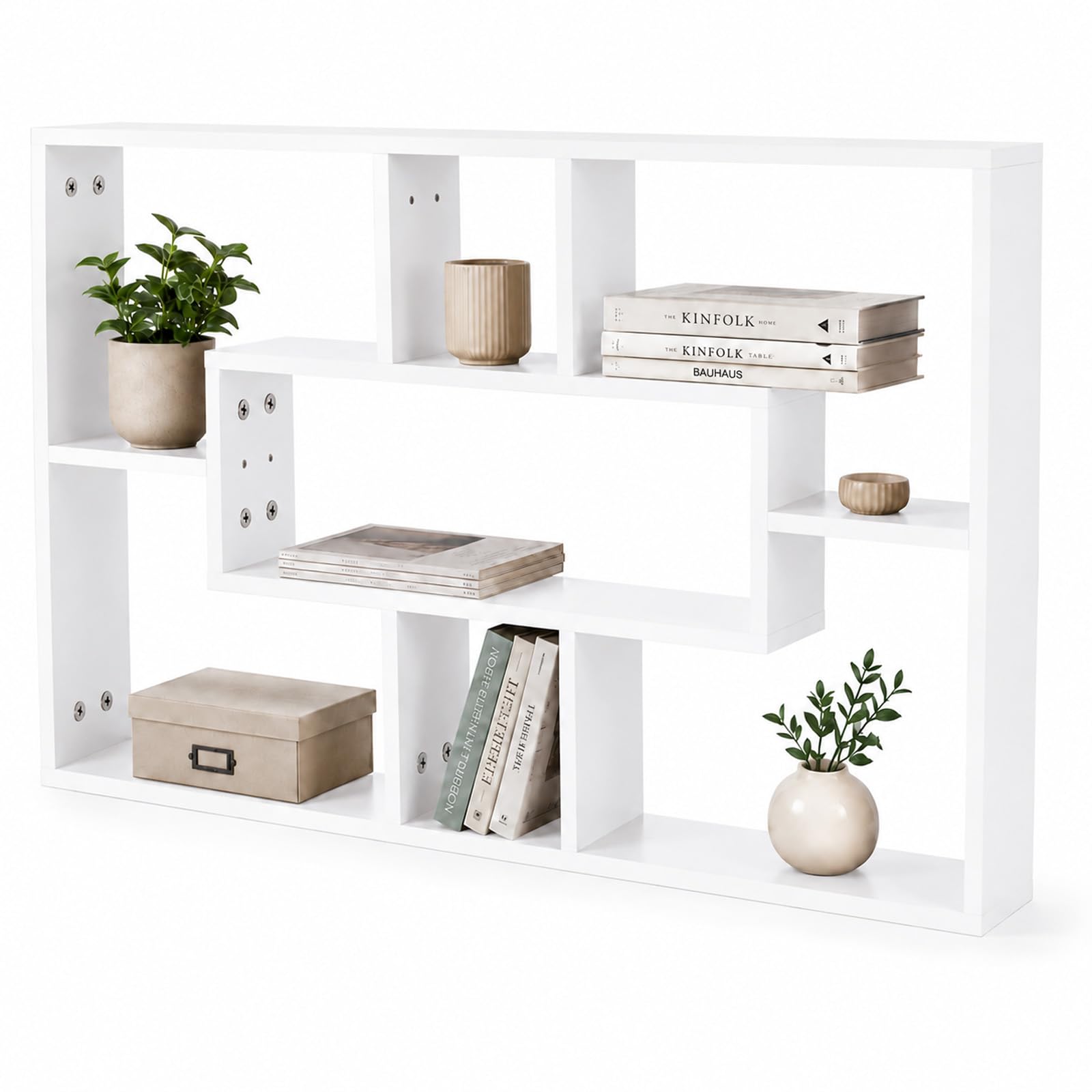 evergoods Floating Wall Shelves Multi Compartment Storage Display, white