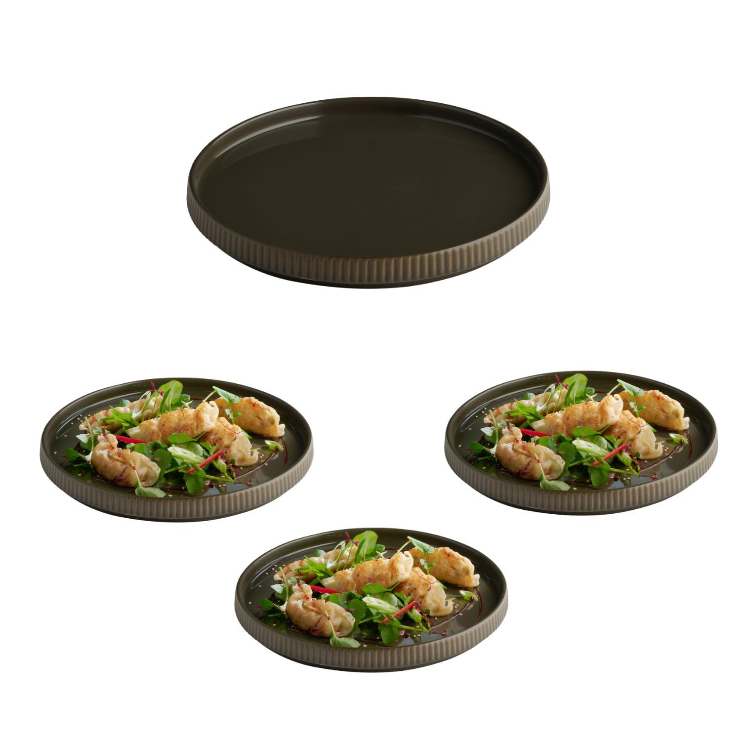 APS The Grid 19079 Plates Porcelain Mud Brown Diameter 23 cm Stackable Set of 3