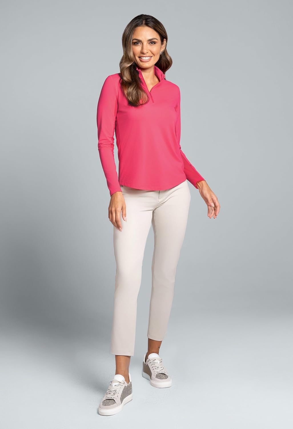 IBKUL Athleisure Wear Sun Protective UPF 50+ Icefil Cooling-Solid Long Sleeve Mock Neck Top-80000