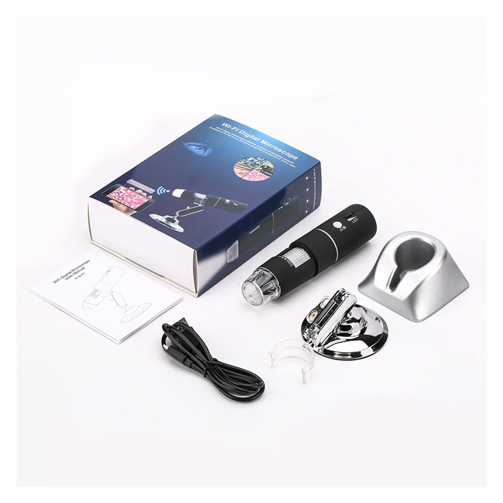 Mikroskop, 1000x WiFi Hand-Zoom-Vergrößerungs-Endoskop-Kamera 108 0p FHD 2.0 MP 8 LED Mikroskop mit Stand for Telefontablette(Noir)