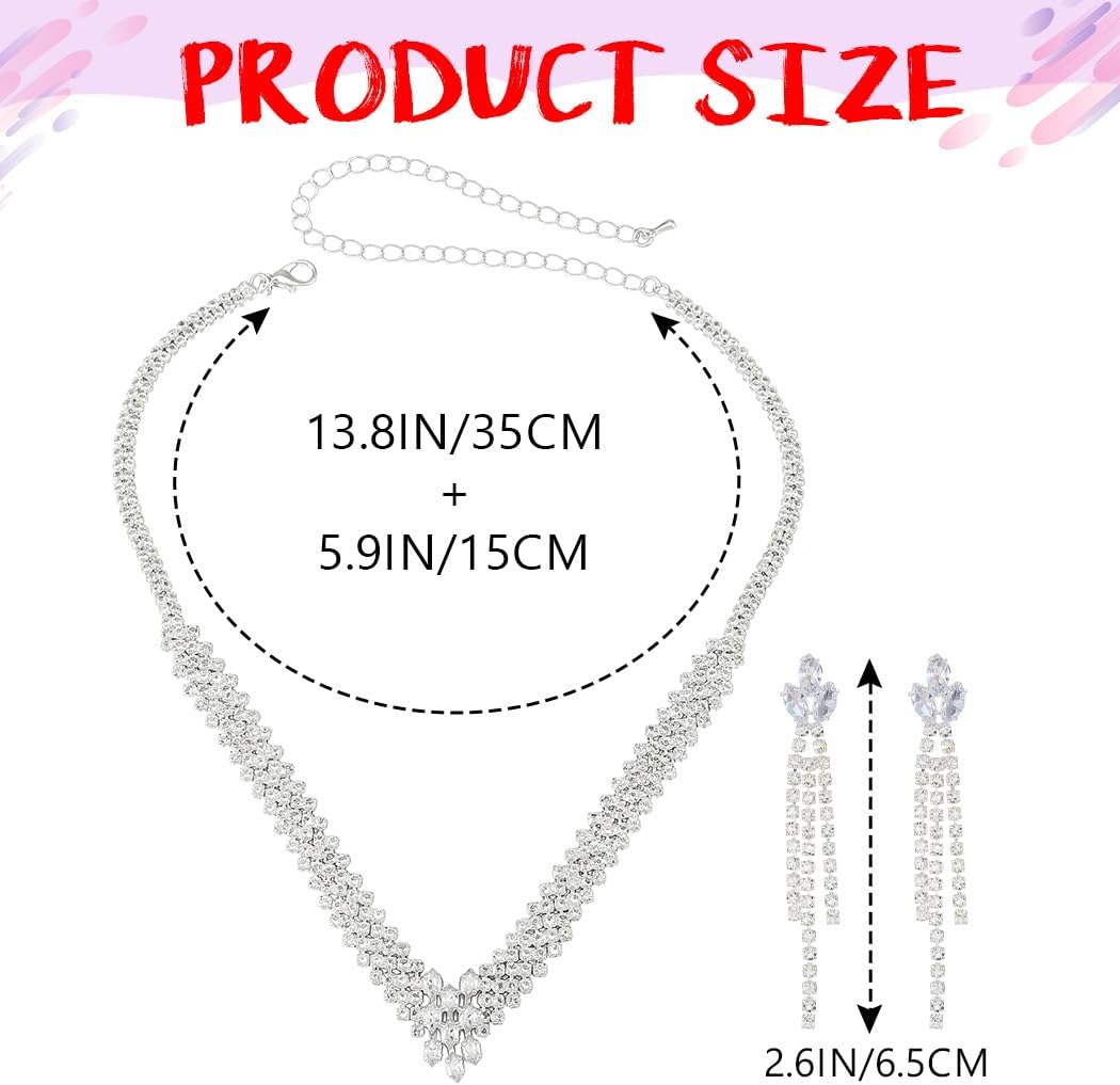 Sixexey Silver Rhinestone Wedding Jewelry Set Silver Prom Necklace Earrings Bridal Jewelry Accessories for Women - Image 4