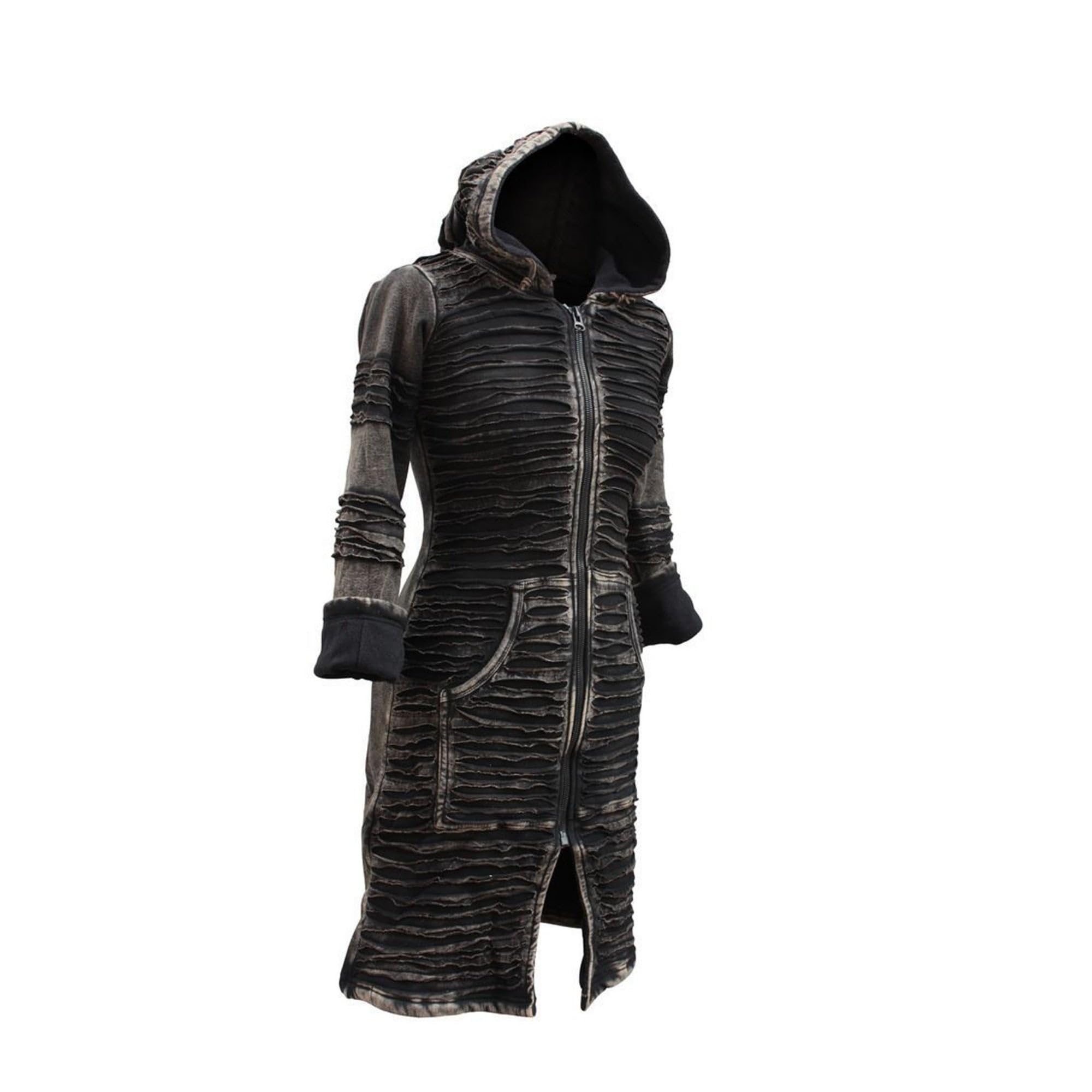 SHOPOHOLIC FASHION Damen Stonewashed Boho Hippie Gothic Lange Jacke