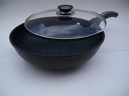 Miniatura 6 de M.V. Trading Wok de cerámica con revestimiento de mármol fundido de aluminio antiadherente con tapa de cristal, 11.8 in