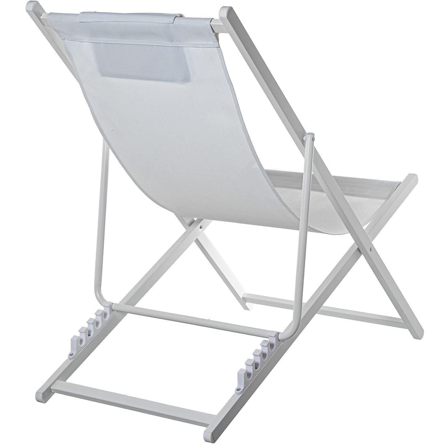 DRW Hamaca Plegable de Aluminio y textileno con 5 Posiciones en Blanco 92x82x103 cm