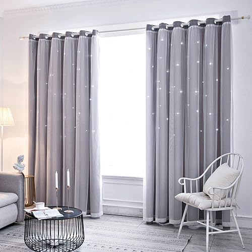 Miniatura 7 de Tongcan Cortinas opacas con diseño de estrellas para dormitorio de niños, cortinas con ojales en la parte superior, para cuarto de bebé, sala de