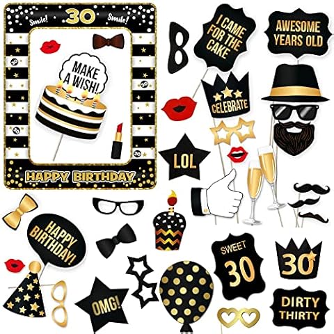 30th Brithday Decorations, Birthday Party Photo Props with Selfie Props Inflatable Photo Frame for Girls Boys 30th Birthday Party Supplies Theme Party Kit Cover