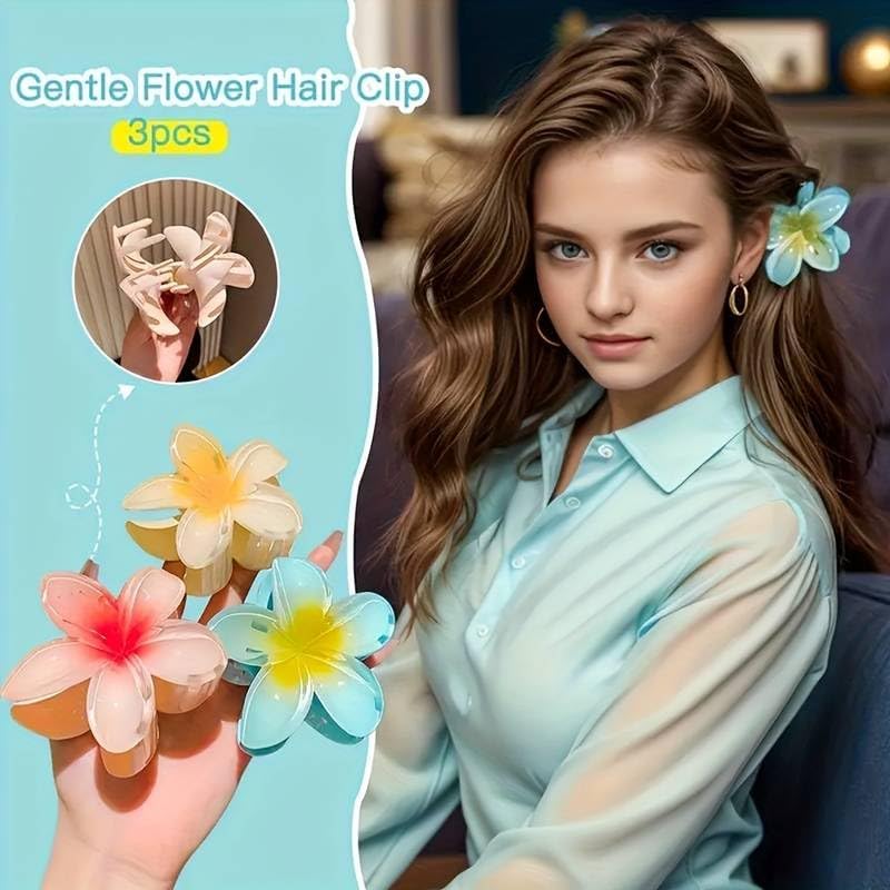 Image of Cerrito 3 Pcs Big Flower Hair Claw Clips Set, Gradient Lily Design, Strong Hold Hair, Stylish Accessories for Women & Girls, Cute Hair Grips, Perfect for Daily Use, Travel, Party, Gifting, Multicolor